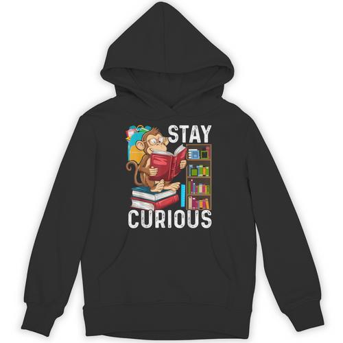Stay Curious Monkey Reading Book Lover Bookworm Unisex Hoodie - Bookorys