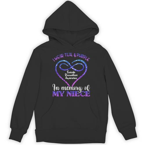 Suicide Prevention Shirt Teal & Purple In Memory Of Niece Unisex Hoodie - Easessy