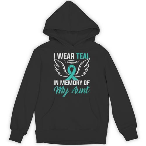 Teal In Memory Of My Aunt Ovary Ovarian Cancer Teal Ribbon Unisex Hoodie - Easessy
