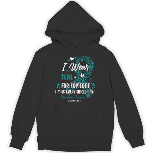 Teal Ovarian Cancer Angel Memory Warrior Support Family Unisex Hoodie - Easessy