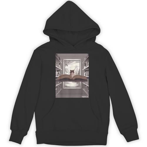 Totally Weird Tees Cat Library Book Reading Literary Unisex Hoodie - Bookorys CA