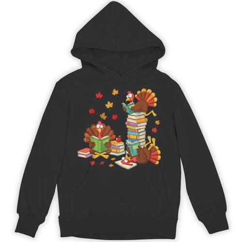 Turkey Reading Books Fall Librarian Book Lover Teacher Kids Unisex Hoodie - Bookorys DE