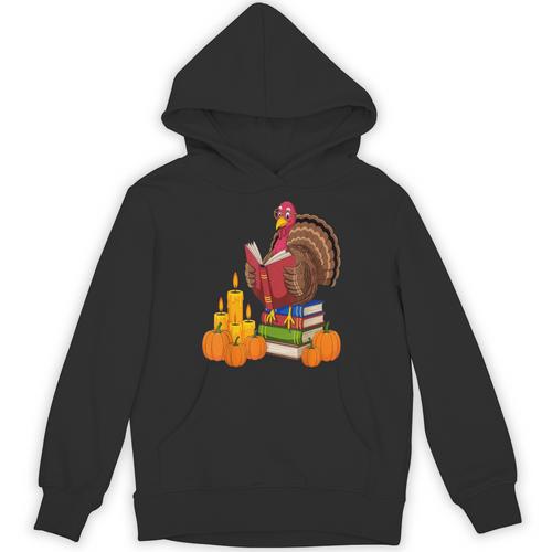 Turkey Reading Books Fall Thanksgiving Teacher Book Unisex Hoodie - Bookorys