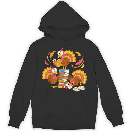 Turkey Reading Books Fall Thanksgiving Teacher Librarian Unisex Hoodie - Bookorys DE