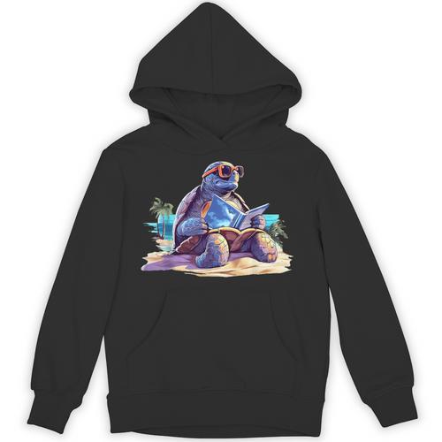 Turtle Wearing Sunglasses Reading A Book On The Beach Summer Unisex Hoodie - Bookorys