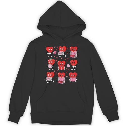 Valentines Day Librarian Heart Reading Book Women Men Kids Unisex Hoodie - Bookorys