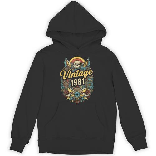 Vintage 1981 Retro Badge Nostalgia Eighties Compass Skull Unisex Hoodie - Figerry