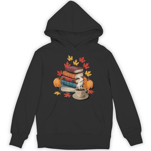 Vintage Books Tea Lovers Fall Autumn Leaves And Pumpkins Unisex Hoodie - Bookorys UK
