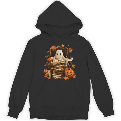 Vintage Ghost Book Reading Pumpkin Gothic Halloween Teachers Unisex Hoodie - Bookorys