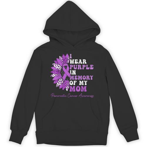 I Wear Purple In Memory Of My Mom Pancreatic Cancer Ribbon Unisex Hoodie - Easessy