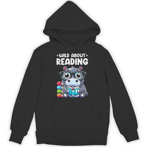 Wild About Reading Book Lover Hippo Unisex Hoodie - Bookorys UK