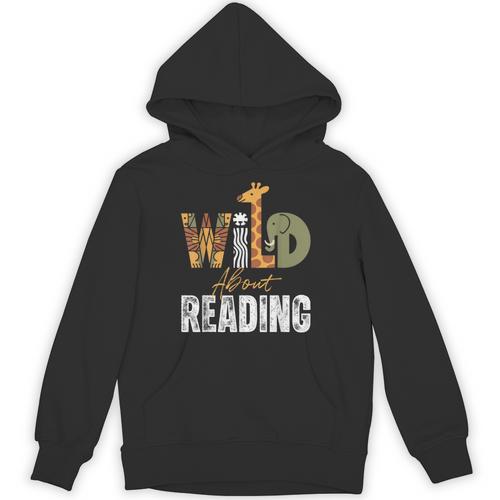 Wild About Reading Books Animal Theme Bookworm Library Day Unisex Hoodie - Bookorys