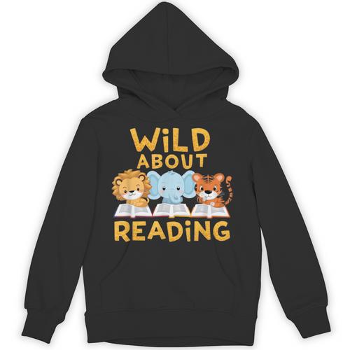 Wild About Reading Cute Animal Book Lover Kids Unisex Hoodie - Bookorys