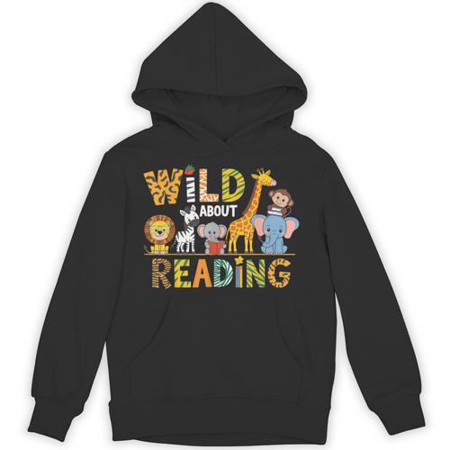 Wild About Reading Kid Love Wild Animal Books Back To School Unisex Hoodie - Bookorys