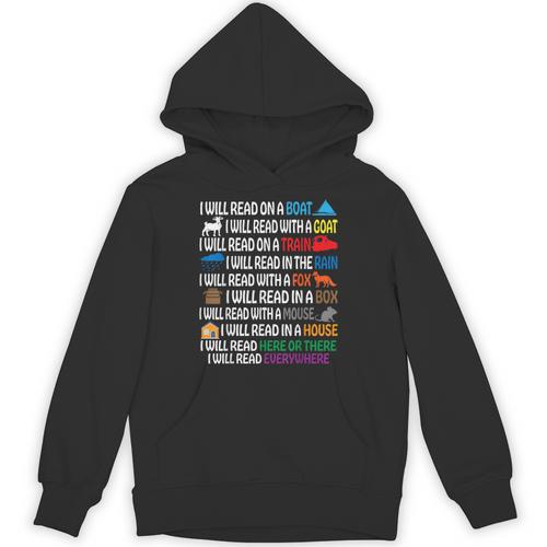 I Will Read Books On A Boat & Everywhere Reading Kids Book Unisex Hoodie - Bookorys