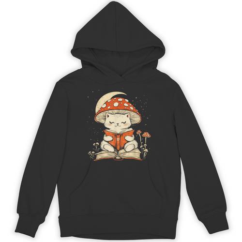 Women's Cottagecore Mushroom Cat Reading a Book Unisex Hoodie - Bookorys AU