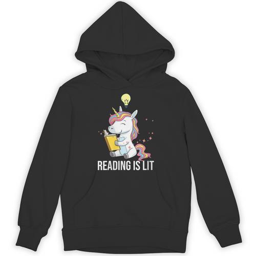 Women's Reading Is Lit Unicorn Library English Teacher Book Lover Unisex Hoodie - Bookorys