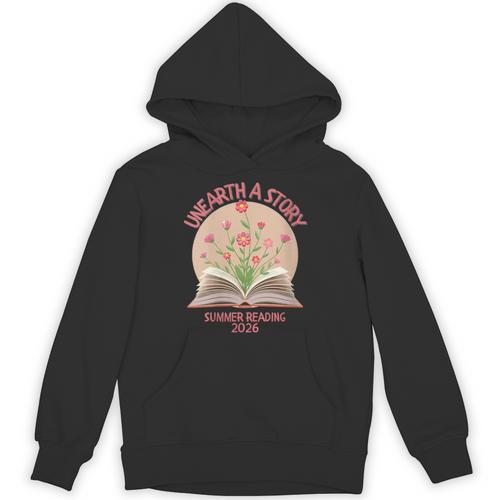 Women's Unearth a Story 2026 Summer Reading Program Flowers Book Unisex Hoodie - Bookorys DE