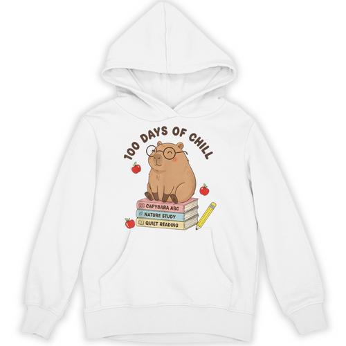 100 Days Of Chill Cute Capybara School Book Lover Unisex Hoodie - Bookorys CA
