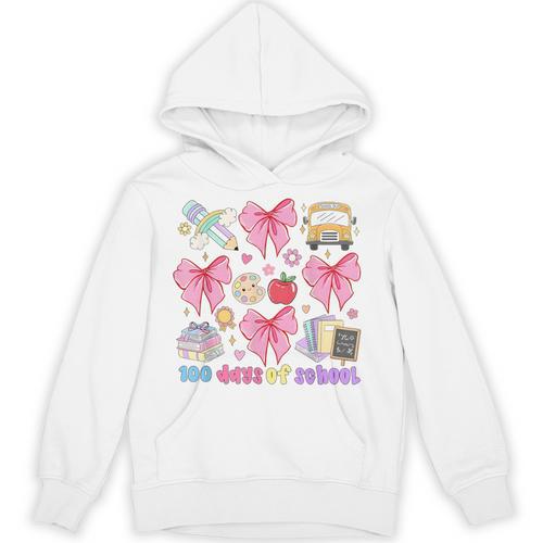 100 Days Of School Coquette Bow School Bus Pencil Books Unisex Hoodie - Bookorys