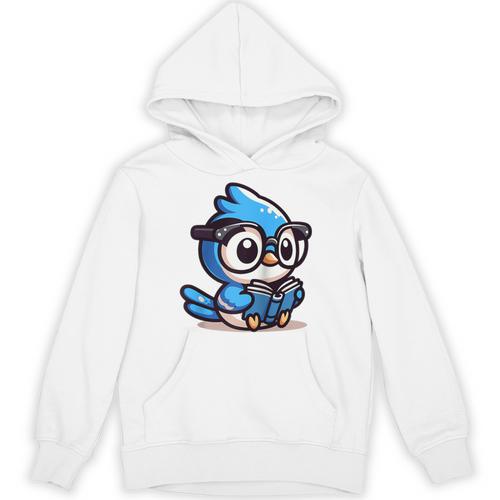 Adorable Book Lover Blue Jay With Reading Glasses Cute Raglan Baseball Tee Unisex Hoodie - Bookorys