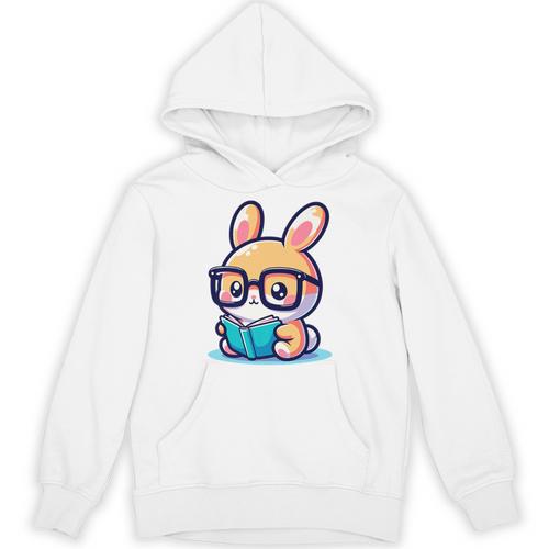 Adorable Book Lover Rabbit With Reading Glasses Cute Premium Unisex Hoodie - Bookorys