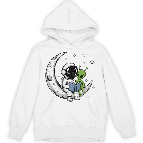 Astronaut Reading Book To Alien Moon Space Astronomy Unisex Hoodie - Bookorys