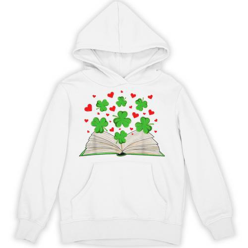 Book With Shamrocks Librarian Saint Patrick's Day Kids Unisex Hoodie - Bookorys