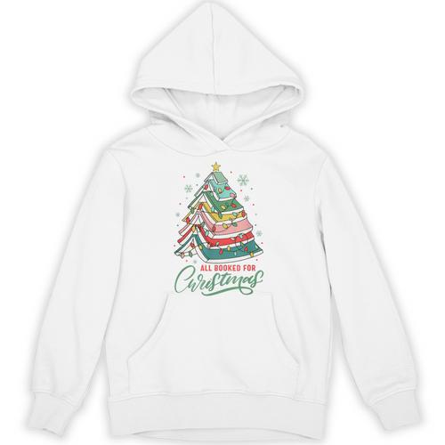 All Booked For Christmas Book Xmas Tree Lights Reading Girly Unisex Hoodie - Bookorys
