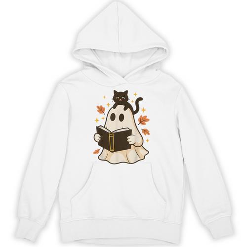 Books Ghost Reading Book Halloween Library Cat Fall Unisex Hoodie - Bookorys UK