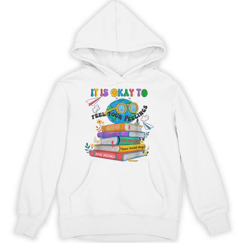 Books It's Okay To Be Kind Yellow Mental Health Day Kids Unisex Hoodie - Bookorys UK
