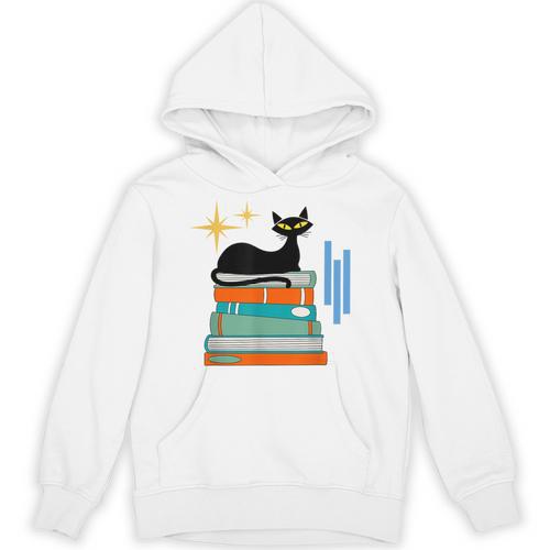 Cat And Books Retro Midcentury Mid Century Aesthetic Unisex Hoodie - Bookorys UK