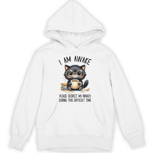 Cat Glasses Coffe Books I Am Awake Please Respect My Privacy Unisex Hoodie - Bookorys AU