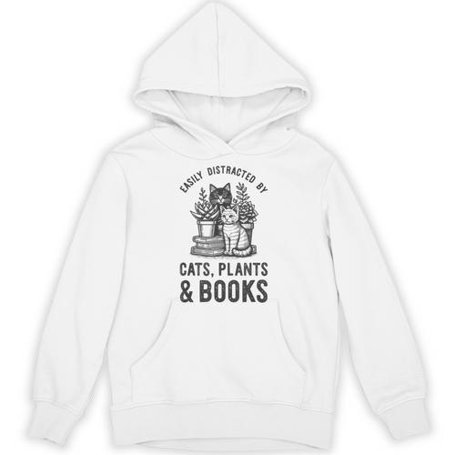 Cats Plants And Books Shirt Plant Lover Gardening Unisex Hoodie - Bookorys