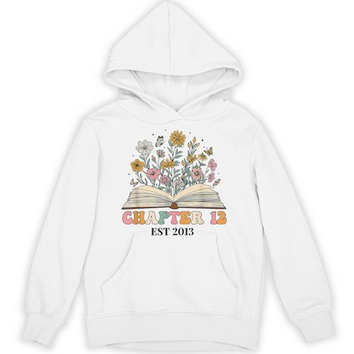 Chapter 12 Years Old 12th Birthday Wildflower Book Lover Unisex Hoodie - Bookorys DE