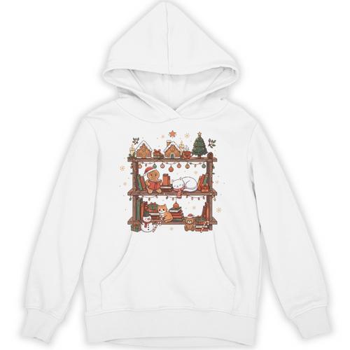 Christmas Cats Bookshelf Gingerbread Unisex Hoodie - Bookorys DE