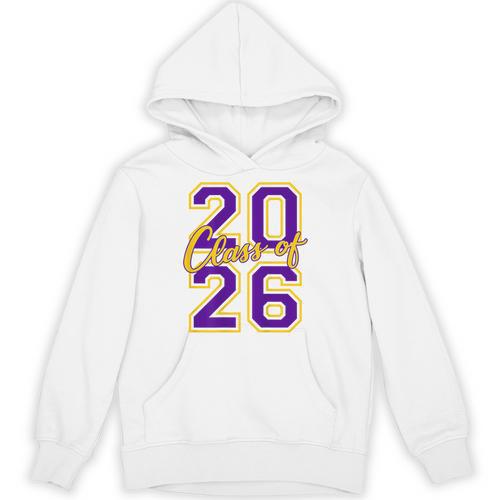 Class Of 2026 Graduation Varsity Purple Yellow On The Back Unisex Hoodie - Best Gift Smart