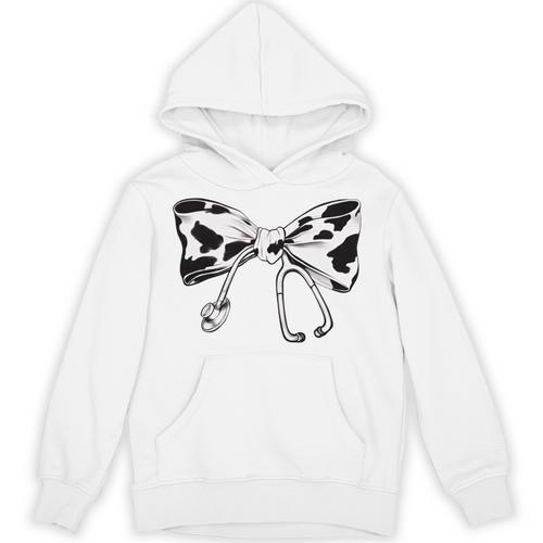 Cow Print Bow And Stethoscope Nurse RN Graduation Coquette Unisex Hoodie - Best Gift Smart