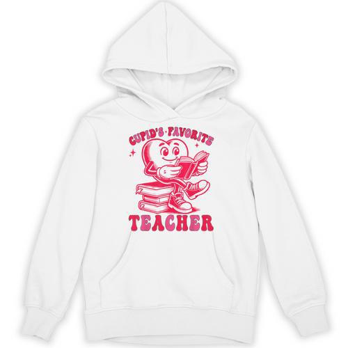 Cupid's Favorite Teacher Valentines Day Heart Book Lover Unisex Hoodie - Bookorys