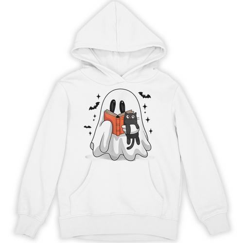 Cute Halloween Ghost Reading Book Unisex Hoodie - Bookorys