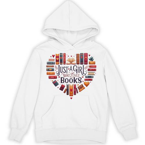 Cute Just A Girl Who Loves Books Heart Shape Reader Unisex Hoodie - Bookorys