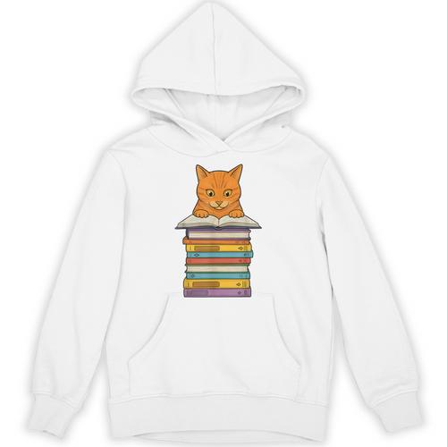 Cute Orange Tabby Cat Reading On Pile Of Books Unisex Hoodie - Bookorys DE