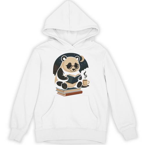 Cute Panda Reading Book Under Moon Bookworm Coffee Lover Unisex Hoodie - Bookorys AU