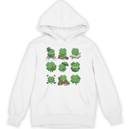 Cute Shamrock Reading St Patricks Day Teacher Book Lovers Unisex Hoodie - Bookorys AU