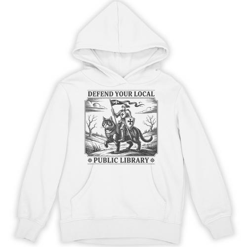 Defend Your Local Public Library Cat Knight Book Lover Unisex Hoodie - Bookorys CA