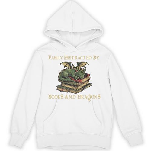 Easily Distracted By Books And Dragons Graphic Premium Unisex Hoodie - Bookorys AU