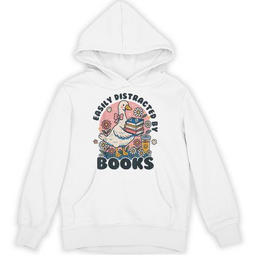 Easily Distracted By Books Read Goose Lover Bookworm Reading Unisex Hoodie - Bookorys