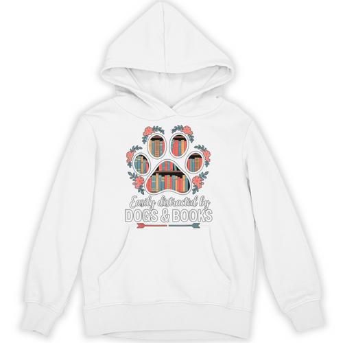 Easily Distracted By Dogs And Books Reading Unisex Hoodie - Bookorys