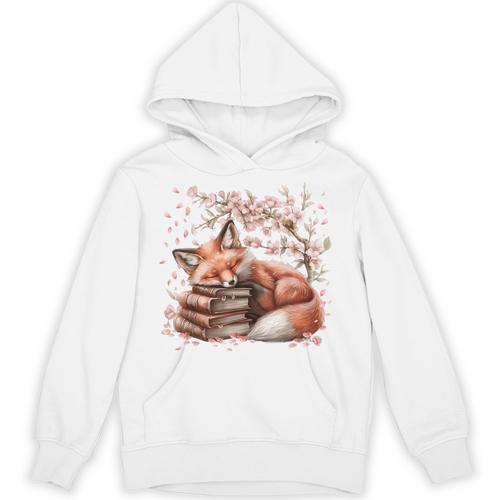 Fox And Book Lover Graphic For Women And Spring Pink Flower Unisex Hoodie - Bookorys DE