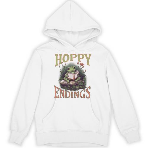 Frog Floral Cottage Core Reading Book Hoppy Endings Unisex Hoodie - Bookorys